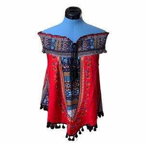 NWT Midnight Sky Floral Tasseled Boho Blouse